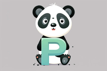 Panda cute caracter and letter P logo. Generative AI 
