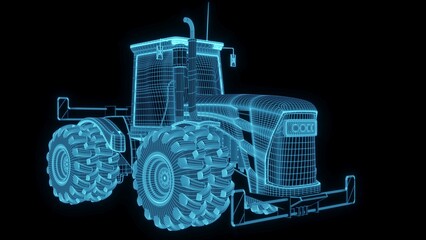 3d rendering illustration Agriculture and Farming car truck.hologram futuristic show technology security for premium product business finance. Harvester trucks, tractors, farmers and village farm