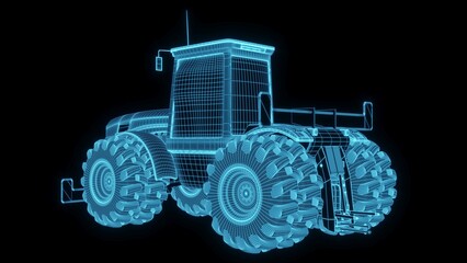 3d rendering illustration Agriculture and Farming car truck.hologram futuristic show technology security for premium product business finance. Harvester trucks, tractors, farmers and village farm