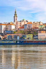 Beautiful view of the historic center of Belgrade on the banks of the Sava River, Serbia - obrazy, fototapety, plakaty