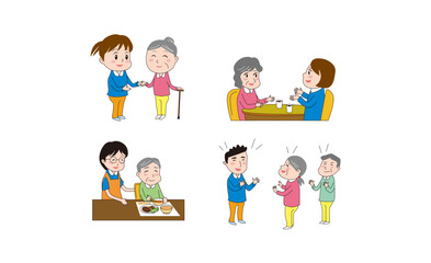 介護ホームで楽しく介護をするイラスト01