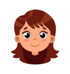 Smiling girl head for animation. Happy child mascot, facial expressions and emotions. Body part of human, little schoolgirl. Character constructor. Cartoon flat vector illustration