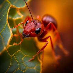 red ant on a leaf