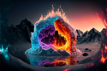 Fire and ice, made with Generative AI - obrazy, fototapety, plakaty