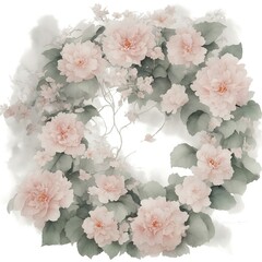 Wreaths, floral frames, watercolor flowers pink roses, Illustration. Isolated on white background. Perfectly for greeting card design.