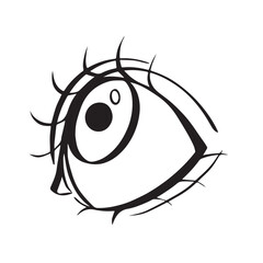 Black and white eyeball looking upwards vector illustration isolated on square template. Simple flat round eye, cartoon body parts art drawing.