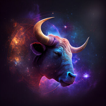 toro zodiaco, segno dello zodiaco toro nello spazio in una nebulosa