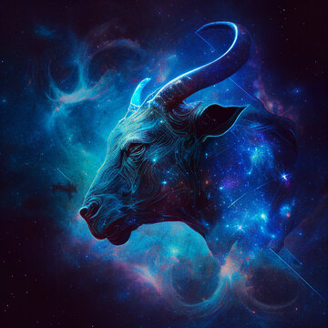 toro zodiaco, segno dello zodiaco toro nello spazio in una nebulosa