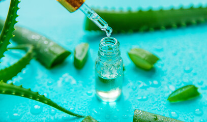Aloe vera cosmetics and medicine. Selective focus.