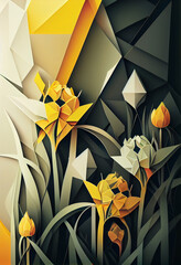 Daffodils garden ,geometrical lines,minimalistric design,gradients,dot art