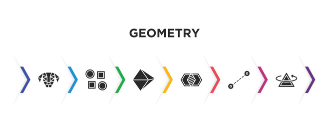 geometry filled icons with infographic template. glyph icons such as polygonal dog, array, octahedron, join, lengthen, rotate vector.