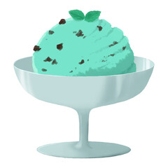 チョコミントアイスのベクターイラスト素材　白背景透過　水彩