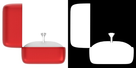 3D rendering illustration of a diamond ring in a ring box