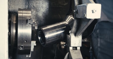 metal billet under the press. Conveyor line of a plant for the production of metal products.