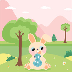 Obraz na płótnie Canvas Easter rabbit on the background of nature. Vector graphics