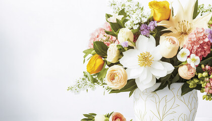 Fototapeta na wymiar Bloom into Spring with this Beautiful Flower Arrangement in a White Vase