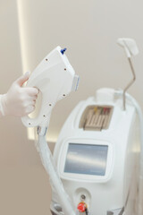 Cleaning, lifting, rejuvenation, moisturizing face treatment laser machine in beauty clinic