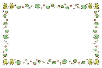 蛙と蓮の葉のフレーム　カラー