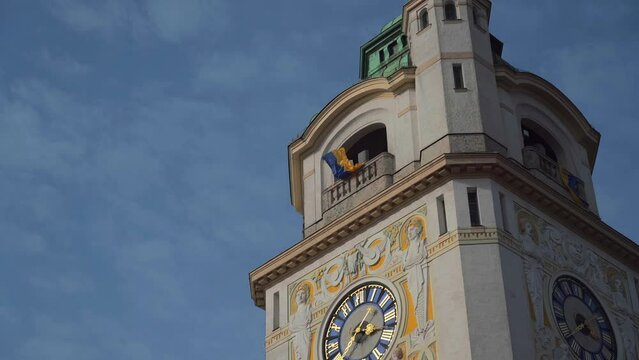 Tower of Mullersches Volksbad. Muller public baths, Munich, Germany. Mullersches Volksbad outside view of building. Public indoor swimming pool located at river Isar. Hallenbad und sauna. 