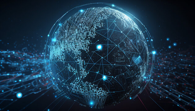 Bridging the Gap between Science and Technology with Abstract Digital Globe. Abstract Digital Globe - AI rendering of a scientific technology data network.