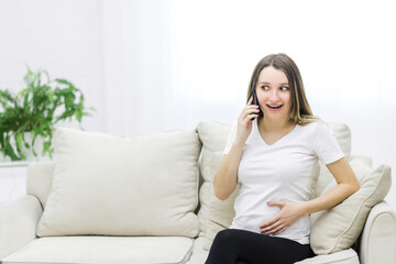 Photo of pregnant woman facial expression.