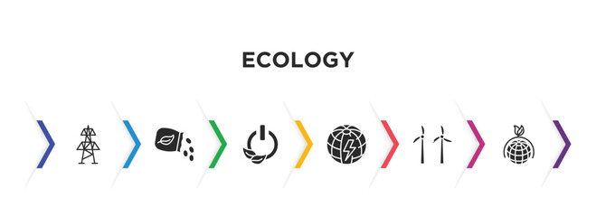 ecology filled icons with infographic template. glyph icons such as electric station, seeds, green power, eco energy power, wind mill, sustainability vector.