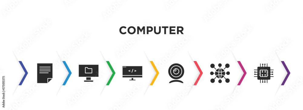 Poster computer filled icons with infographic template. glyph icons such as data page, computer folder, com