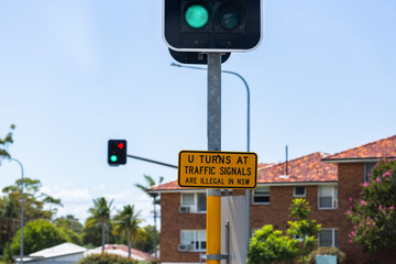 u turns at traffic signals are illegal in NSW sign at lights