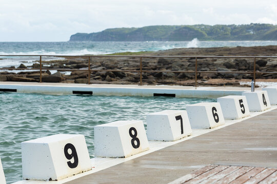 Numbered lane marker at ocean pool
