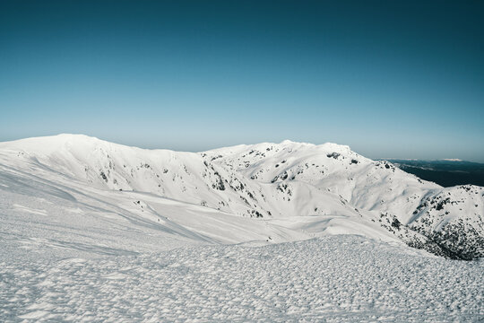 Looking over the snow covered Main Range valleys of Kosciuszko National Park