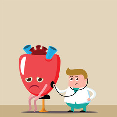 heart cartoon vector, illustration flat character doctor check and treat heart body unhealthy .