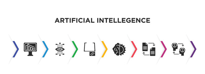 artificial intellegence filled icons with infographic template. glyph icons such as business, smart lens, ar monocle, deformity, file transfer, mind transfer vector.