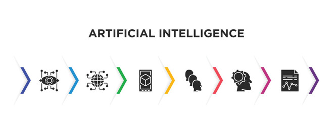 artificial intelligence filled icons with infographic template. glyph icons such as bionic, , ar, depth perception, teaching, demographic vector.