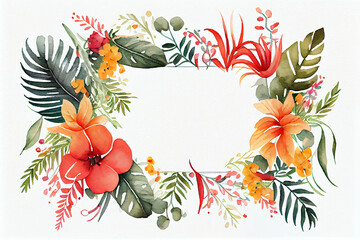 Naklejka premium Frame with flowers. Watercolor. generative ai 