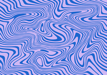 Wavy Trippy Pattern in Psychedelic Retro Style. Abstract Vector Swirl Background. 1970 Aesthetic Texture with Flowing Waves