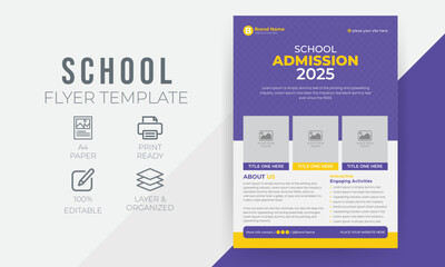 School admission flyer design, kids education leaflet brochure design or back to school flyer template