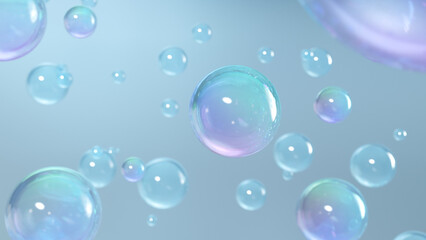 Abstract liquid circles with blue space on a pastel-colored background. a sphere with a spectrum of colors. A minimalist, futuristic gradient template. 3D rendering