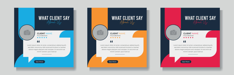 Set of  client testimonials or review social media post design, client feedback template with square size  creative  and modern