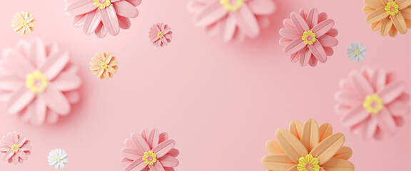 3d Rendering. Women's day design. Womens day greeting text with flowers background for woman international celebration.