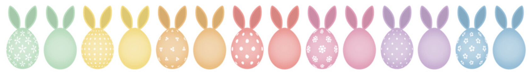 Fototapeta premium 14 Bunte Ostereier Mit Hasenohren Punkte/Blumen Retrofarben Weiße Muster