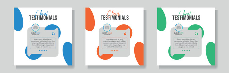 customer feedback or client review social media post design template, client testimonial with square size minimalist and creative template set
