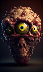 Doom. Fear.  Monster head with three eyes and tentacles - Generated by Generative AI