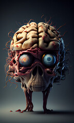 monster cyborg head with robotic stakes . Monster. Human head - Generated by Generative AI