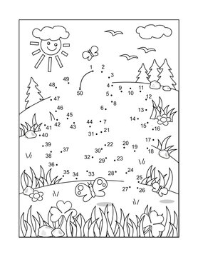 St. Patrick's Day dot-to-dot hidden picture puzzle and coloring page, poster, or activity sheet with clover leaf
