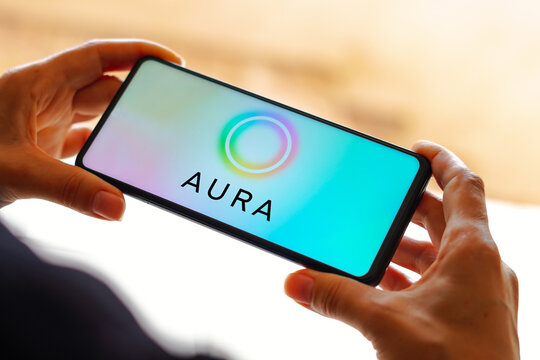 February 24, 2023, Brazil. In this photo illustration the Aura Health logo seen displayed on a smartphone.