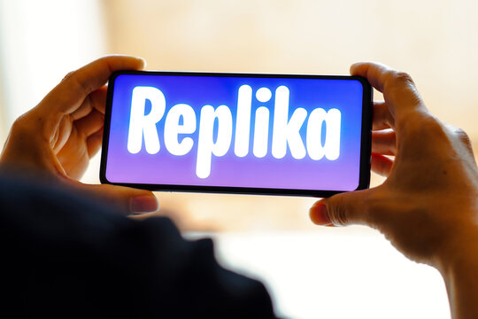 February 24, 2023, Brazil. In this photo illustration the Replika logo seen displayed on a smartphone.
