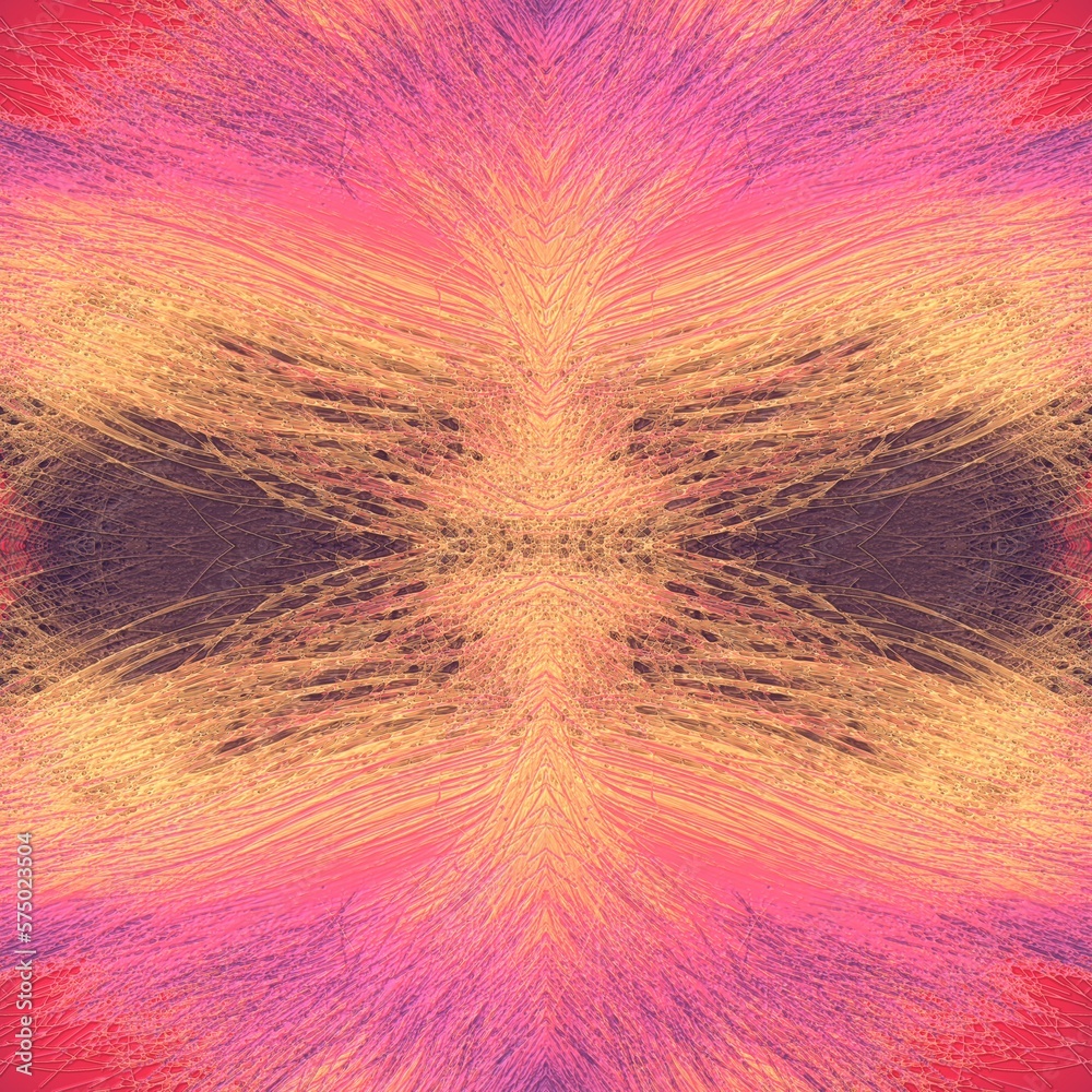 Poster symmetrical composition of fantastic multicolored lines. 3d rendering digital illustration