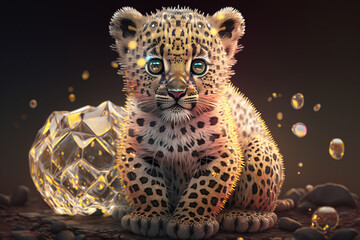 Fantasy style cute baby leopard