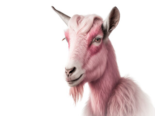 Cute pink goat head isolated on white background. Generative AI