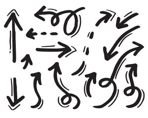 hand drawn arrows isolated on white background. Vector illustration.